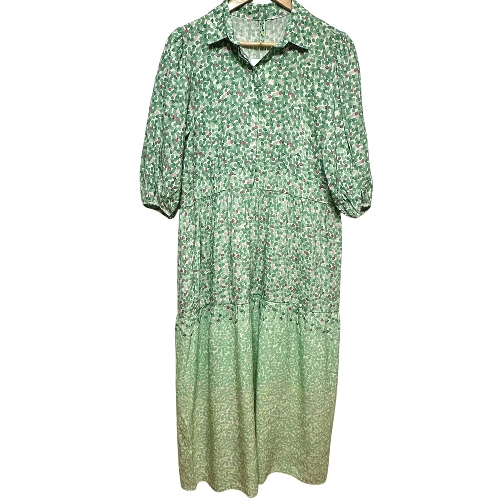 NEW Emi Beachwear Tiered Shirt Maxi Dress Womens S Floral Linen Viscose Resort